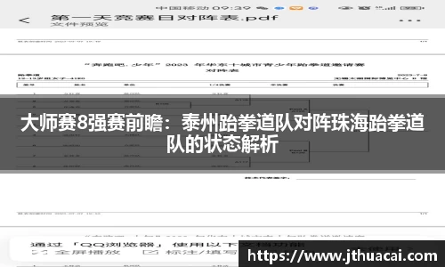 大师赛8强赛前瞻：泰州跆拳道队对阵珠海跆拳道队的状态解析